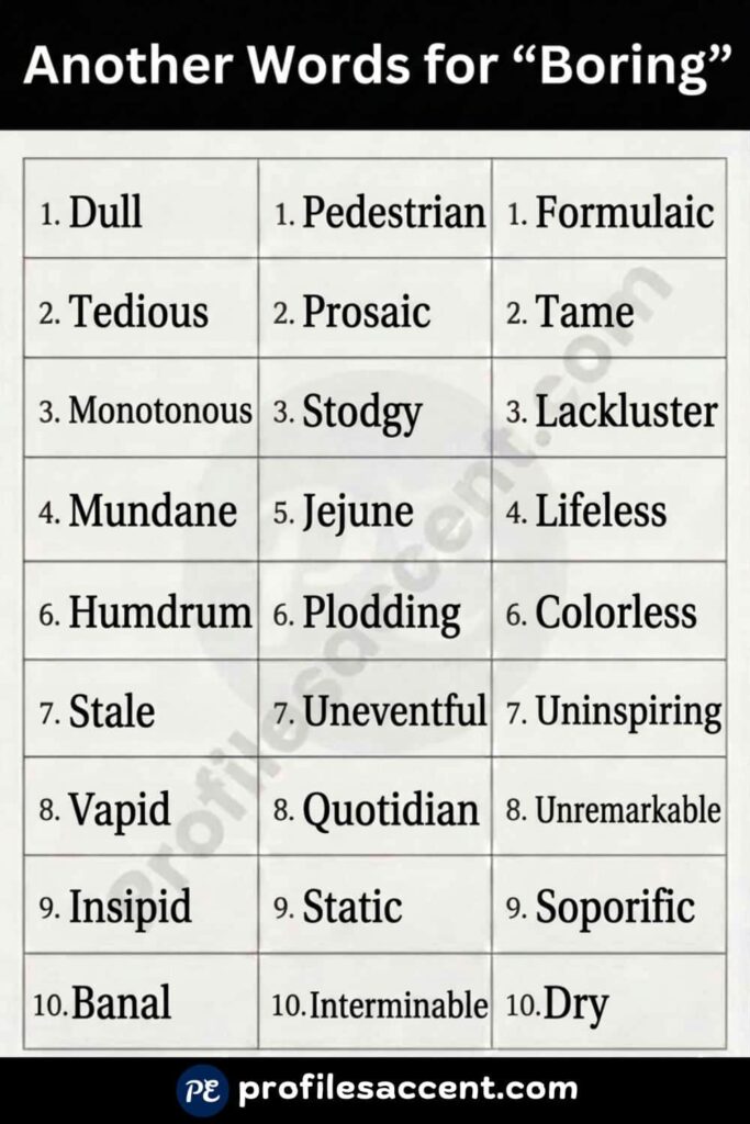 Synonyms for Boring at a Glance: 30+ Quick-Reference Table